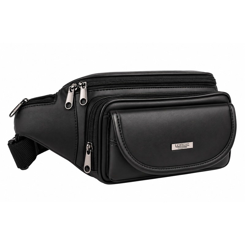 1964 Black 6 Zip Nappa Bum Bag Front Flap (New) (image for) 1964 Black 6 Zip Nappa Bum Bag Front Flap (New)